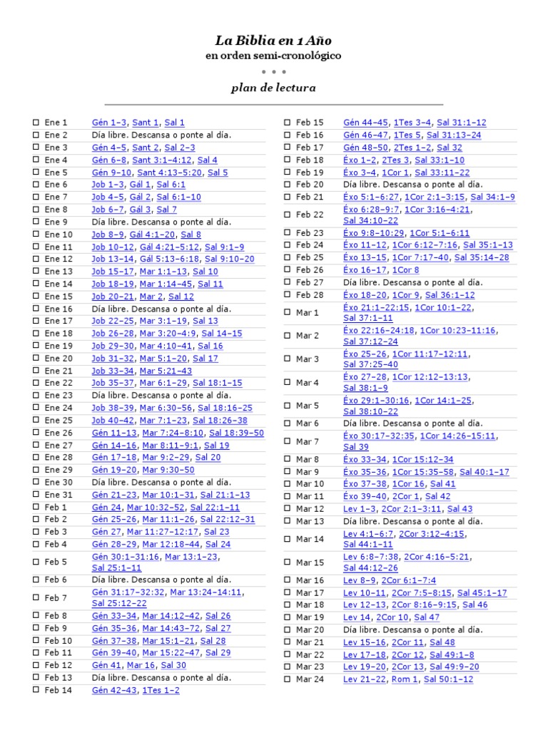 La Biblia en 1 Año: Plan de Lectura | PDF | Viejo Testamento | Libros ...