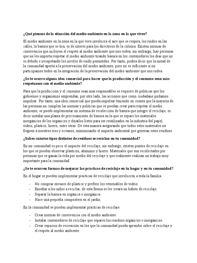 Acciones para Cuidar el Medio Ambiente | PDF | Residuos | Reciclaje