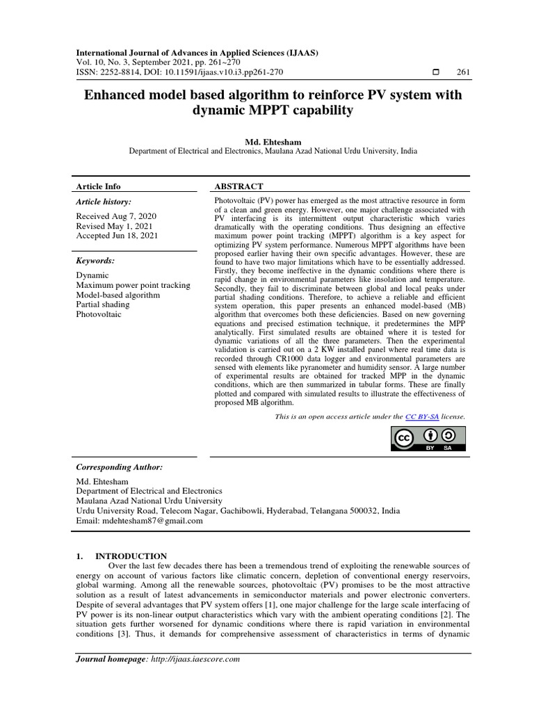 Enhanced MPPT Algorithm for PV Systems | PDF | Photovoltaics