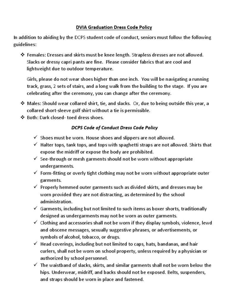 DVIA Graduation Dress Code Guidelines | PDF | Trousers | Clothing