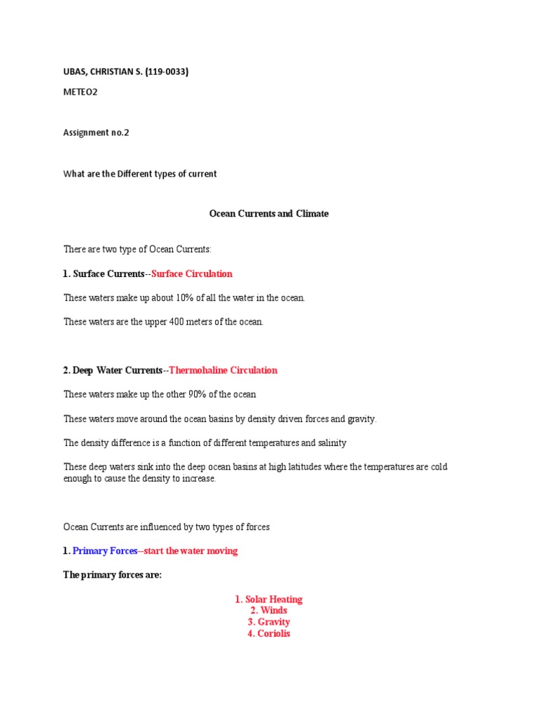 Types of Ocean Currents Explained | PDF | Oceans | Wound