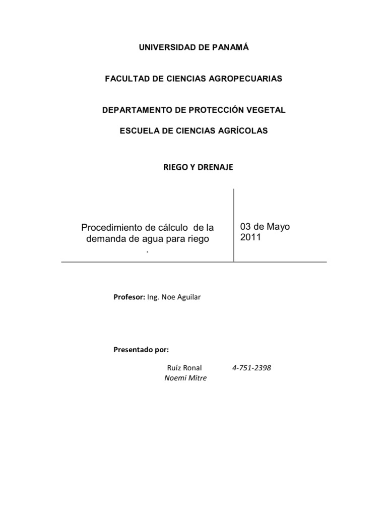 Procedimiento de Cálculo de La Demanda de Agua para Riego | PDF