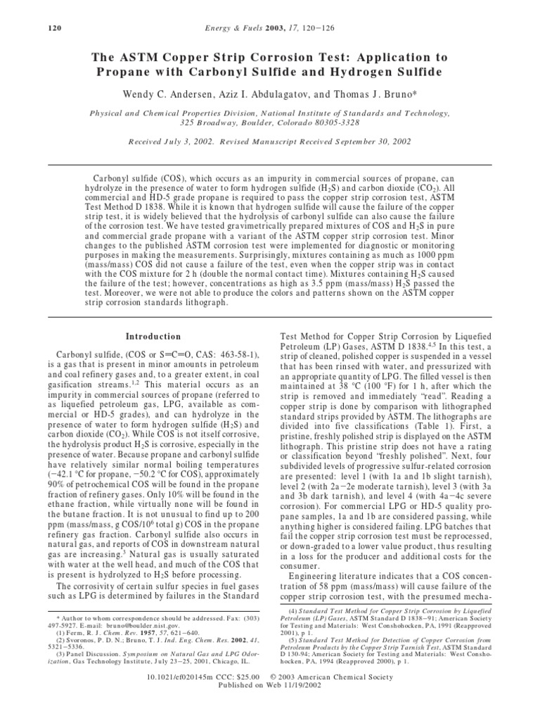 The ASTM Copper Strip Corrosion Test: Application To Propane With ...
