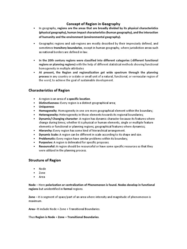 Concept of Region in Geography | PDF | Geography | Nature