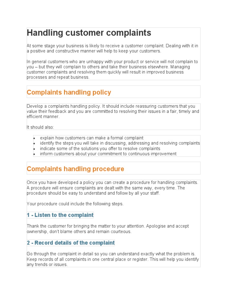 Effective Customer Complaint Handling | PDF | Complaint | Business