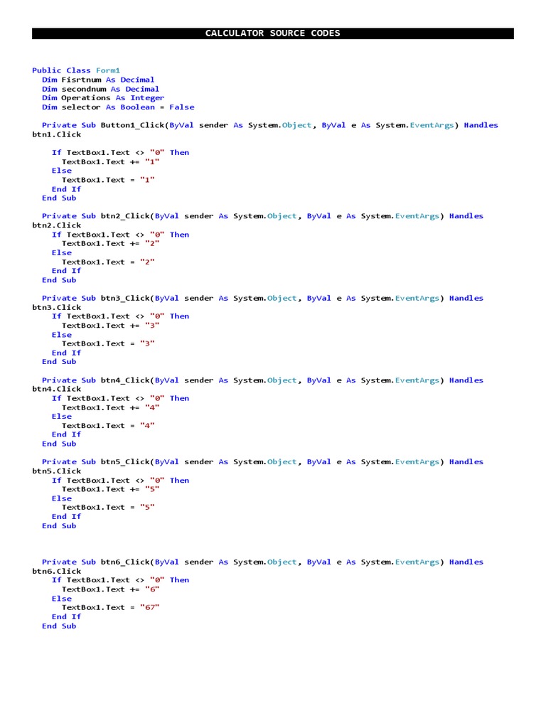 Calculator Source Codes: Form1 | PDF | Software Development | Computer ... image.