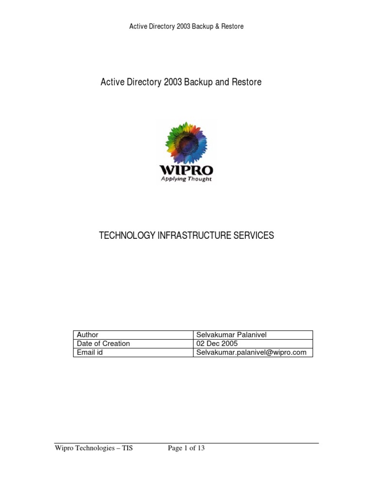 Active Directory 2003 Backup & Restore | PDF | Active Directory | Backup