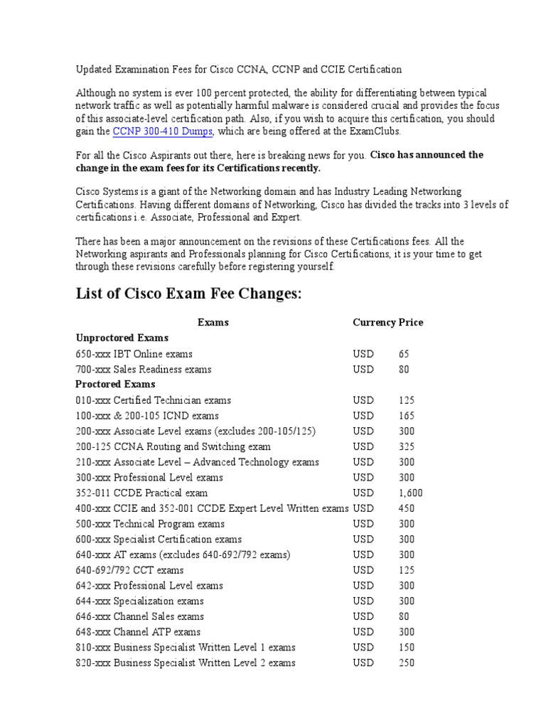 List of Cisco Exam Fee Changes:: CCNP 300-410 Dumps | PDF | Cisco ...