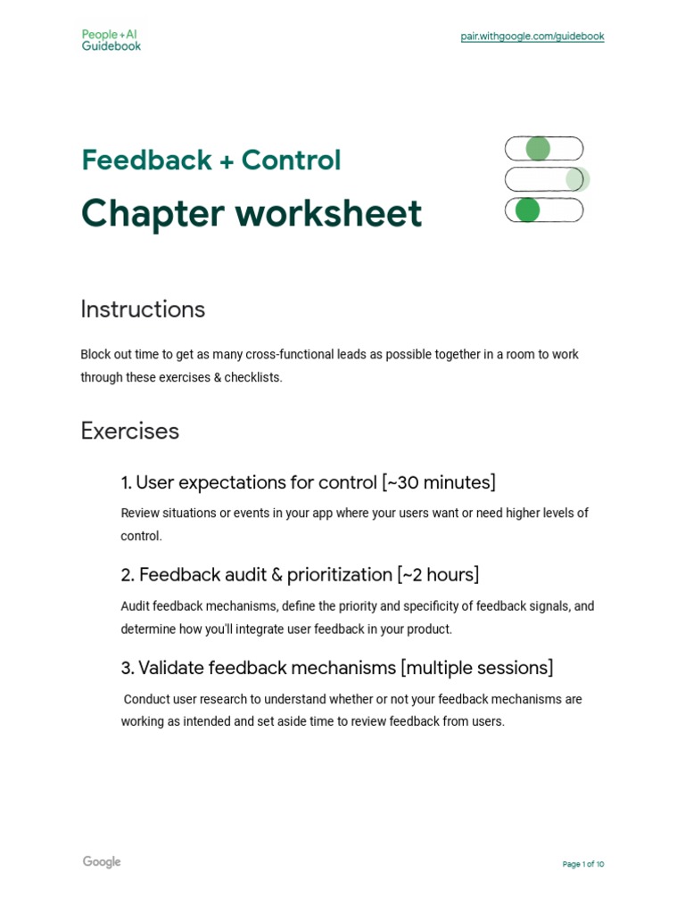 Chapter Worksheet Feedback + Control PDF Artificial Intelligence