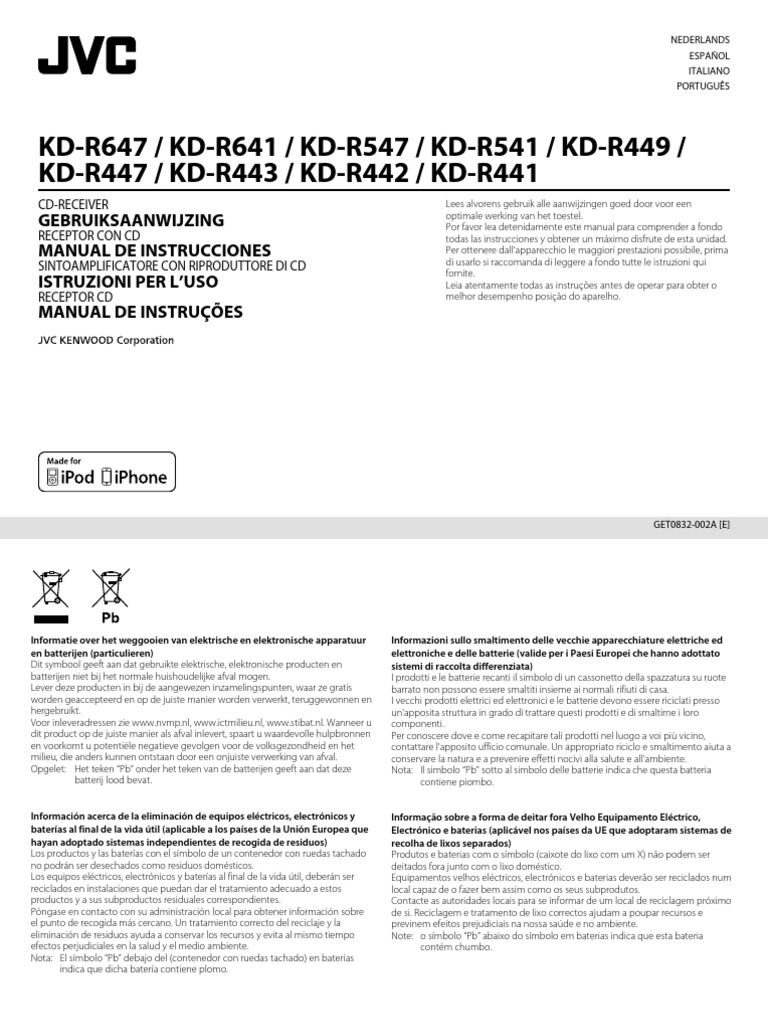 JVC Kd-r441 Car Radio | PDF