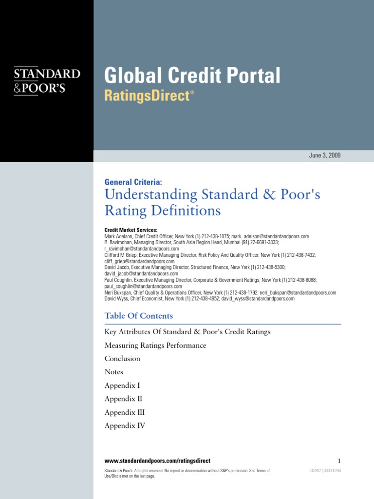 Understanding Standard & Poor's Rating Definitions General Criteria