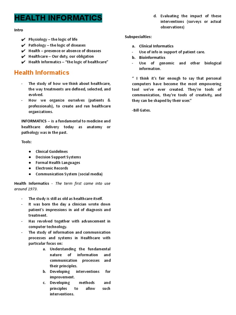Health Informatics | PDF | Health Informatics | Health Care
