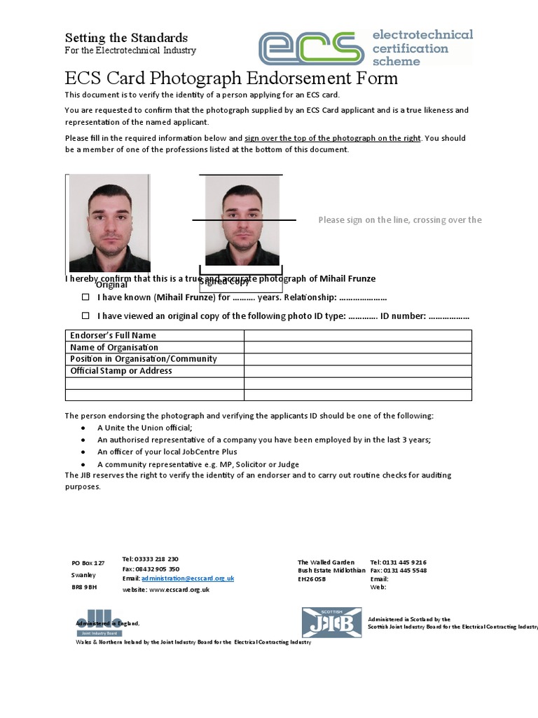 ECS Card Photo Endorsement Form | PDF