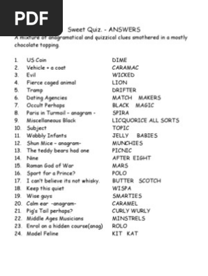 Sweet Quiz Answers Confectionery Sugar Confectionery