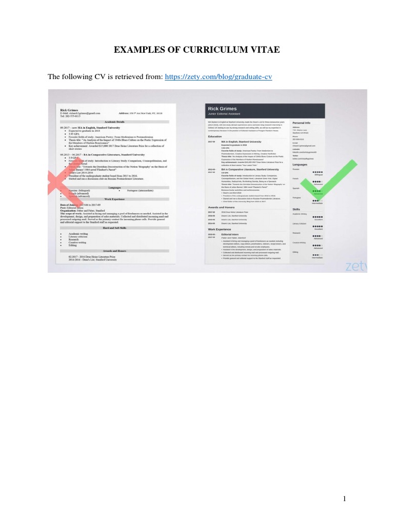Examples of Graduate CVs Online | PDF