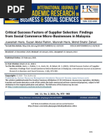 Critical Success Factors of Supplier Selection Findings From Social Commerce Micro Businesses in Malaysia