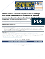 Critical Success Factors of Supplier Selection Findings From Social Commerce Micro Businesses in Malaysia