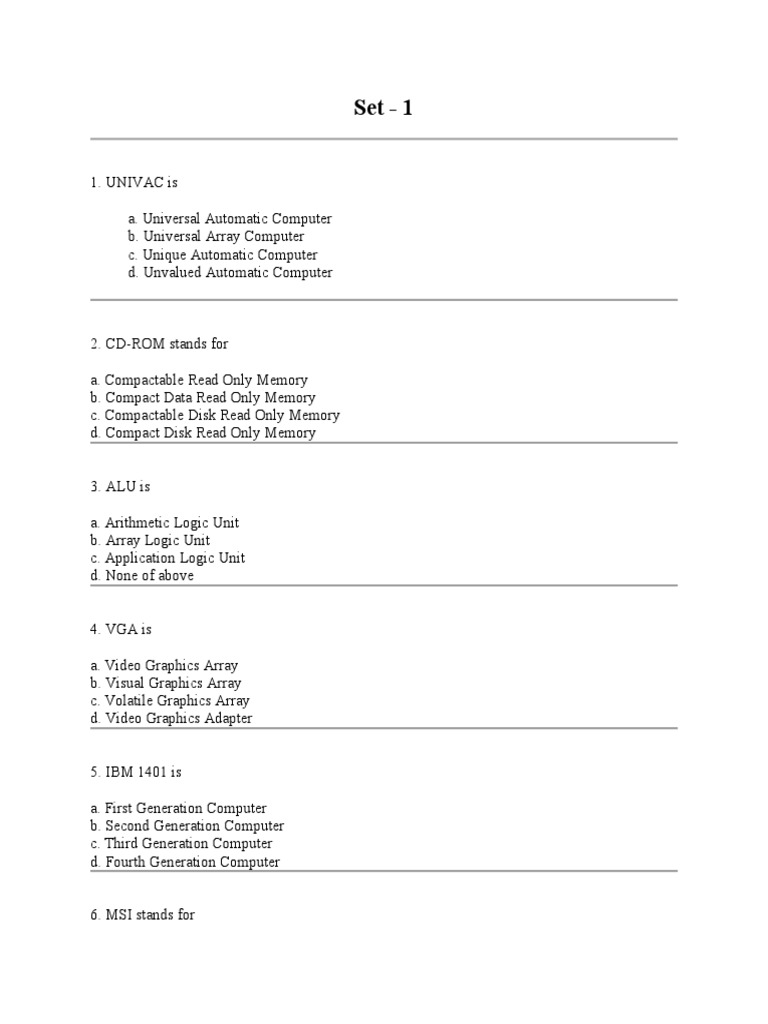 Fundamentals Computer MCQ Collection | PDF | Operating System ...
