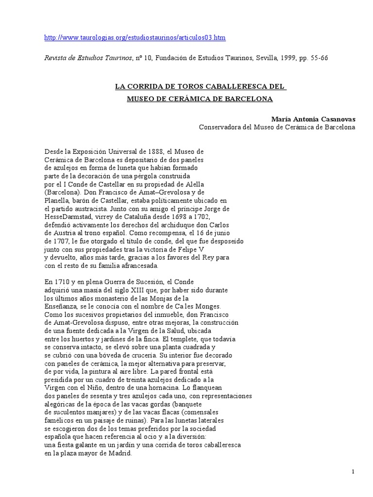 CASANOVAS. La Corrida de Toros Caballeresca Del Museo... | PDF | Toreo ...