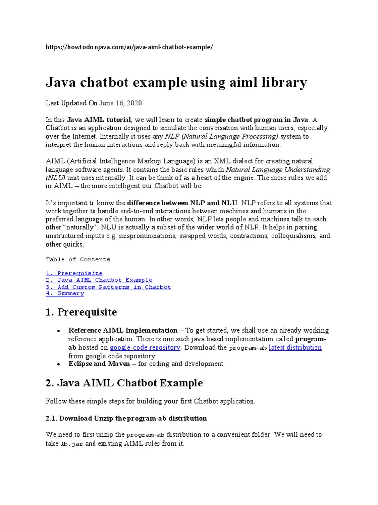 Java Chatbot Example Using Aiml Library: 1. Prerequisite | PDF ... image.