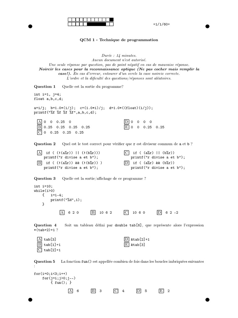 QCM Programmation : Questions et Réponses | PDF | Pointeur ...