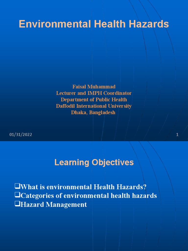 Lecture 2Environmental Health Hazards PDF Hazards Risk