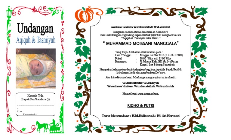 Undangan Aqiqah Dan Tasmiyah | PDF
