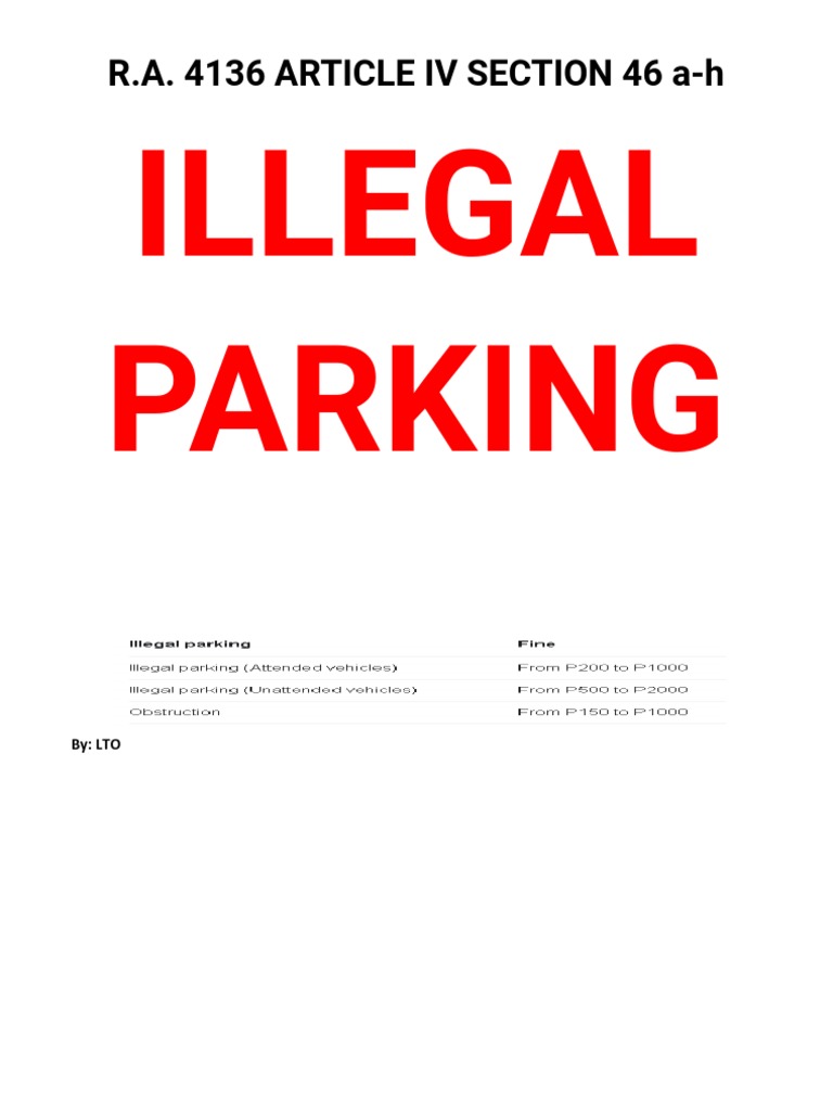 R.A. 4136 Article Iv Section 46 A-H: Illegal Parking | PDF