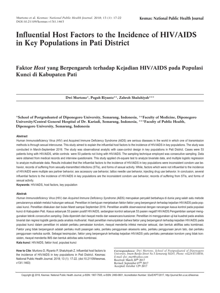 Influential Host Factors To The Incidence of HIV/AIDS in Key ...