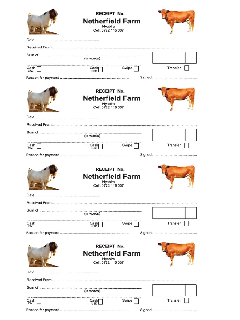 Netherfield Farm Receipt Template PDF Money Payments