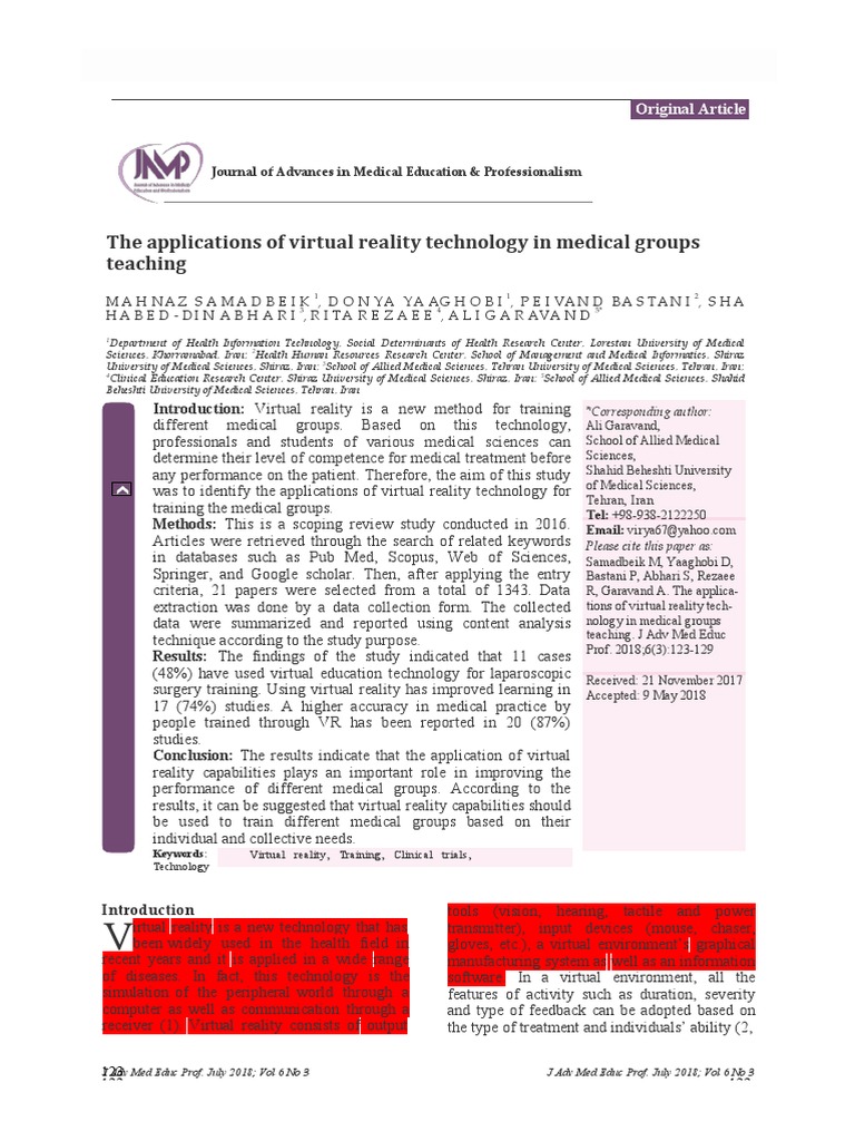 The Applications of Virtual Reality Technology in Medical Groups