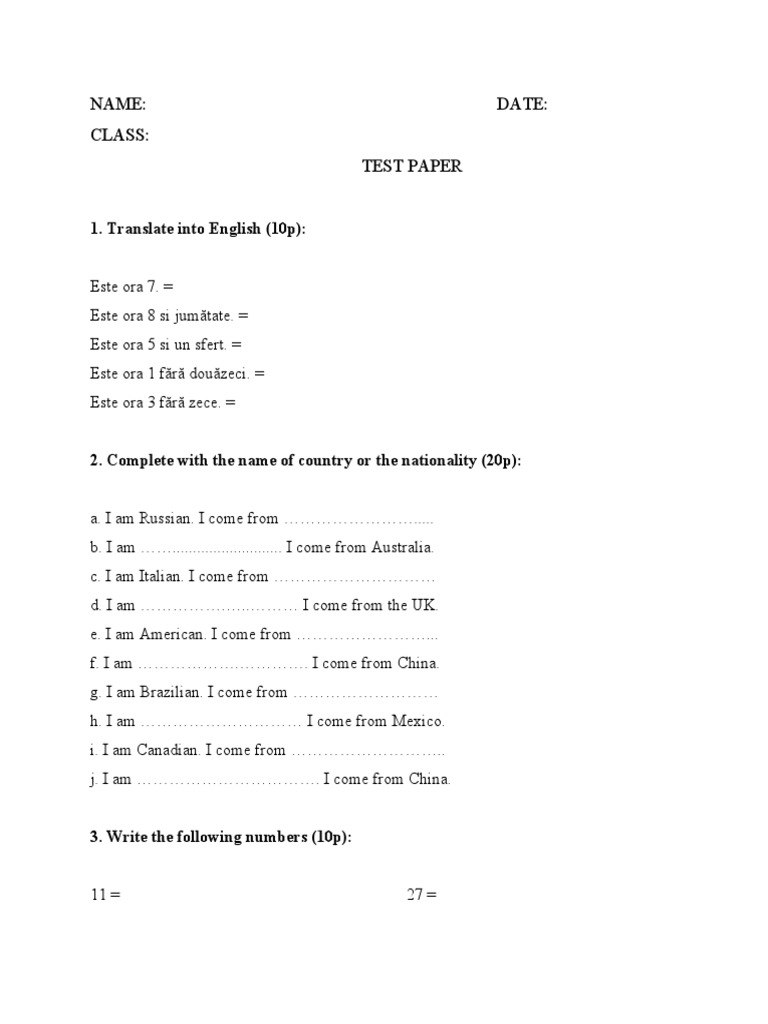 English Language Test Paper | PDF | Language Arts & Discipline