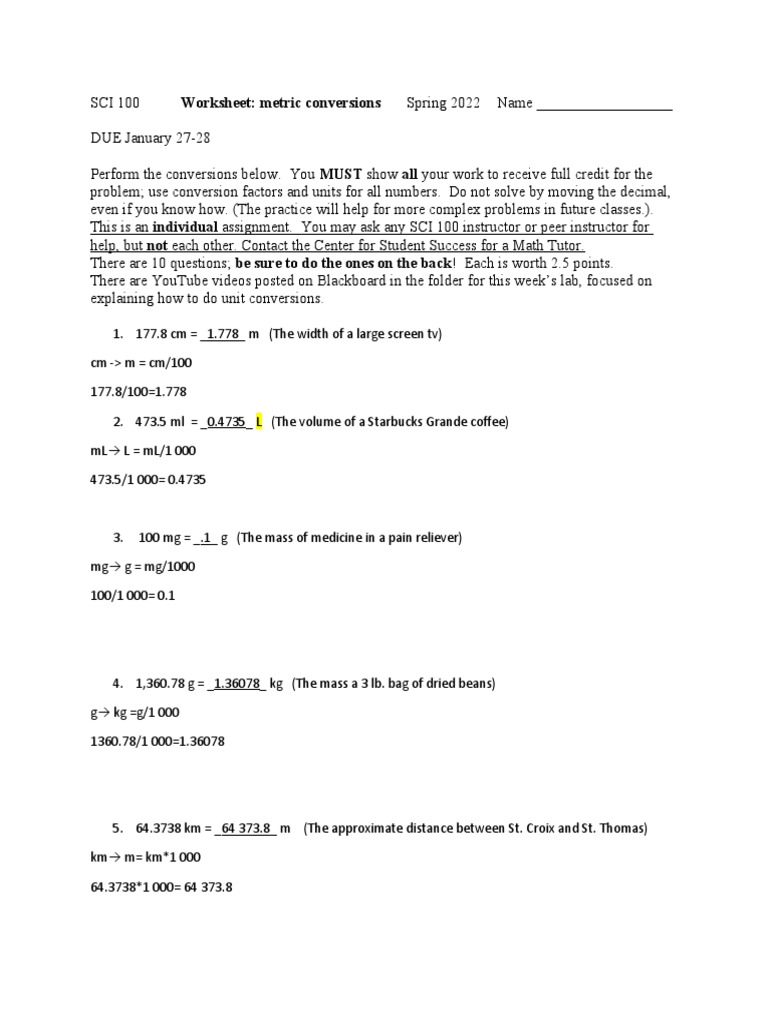 Conversion Worksheet Problems 2022 STUDENT | PDF