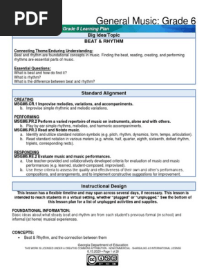 Music DLP General Music 6th Grade Lesson Plan