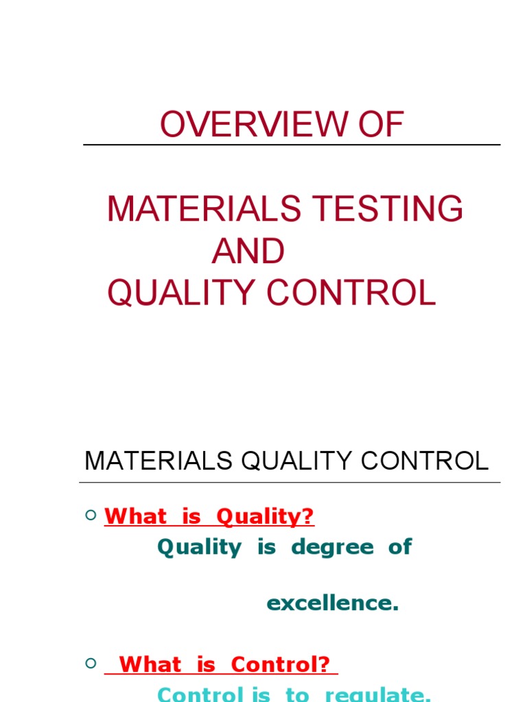 OVERVIEW Materials Quality PDF Specification (Technical Standard