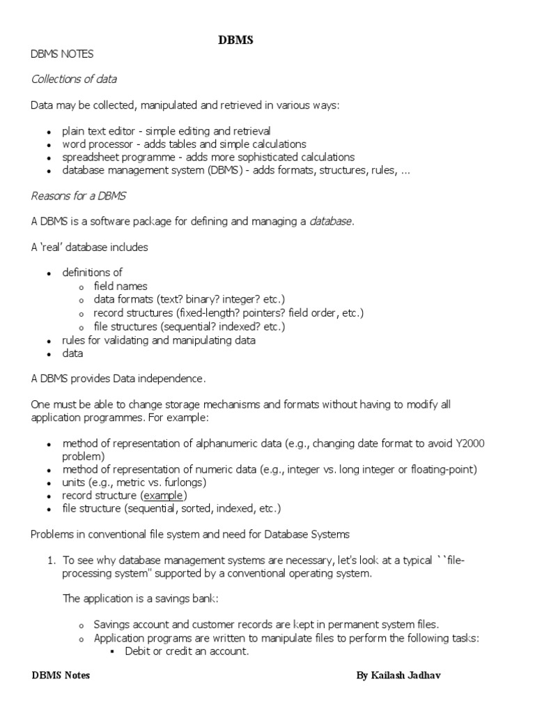 Dbms Notes by Kailash PDF | PDF