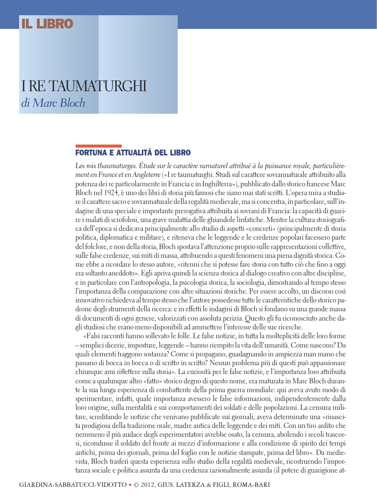Bloch Re Taumaturghi PDF