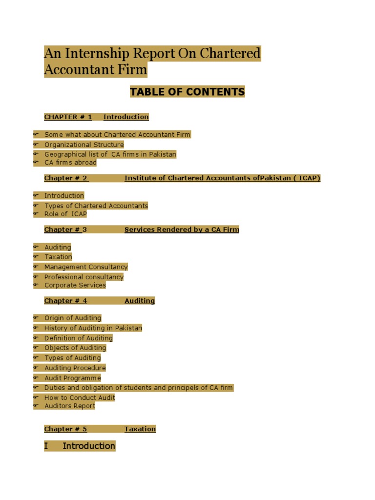 An Internship Report On Chartered Accountant Firm PDF Audit