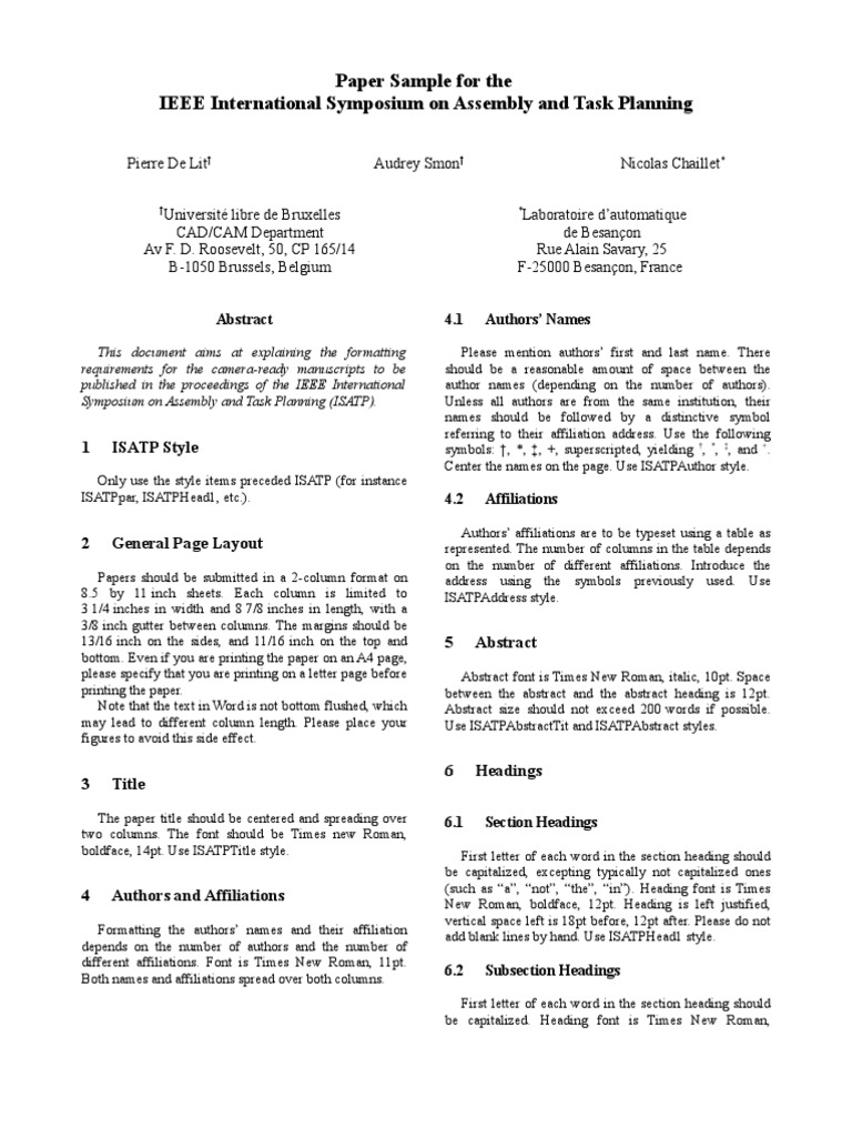 Paper Sample For The IEEE International Symposium On Assembly and Task ...