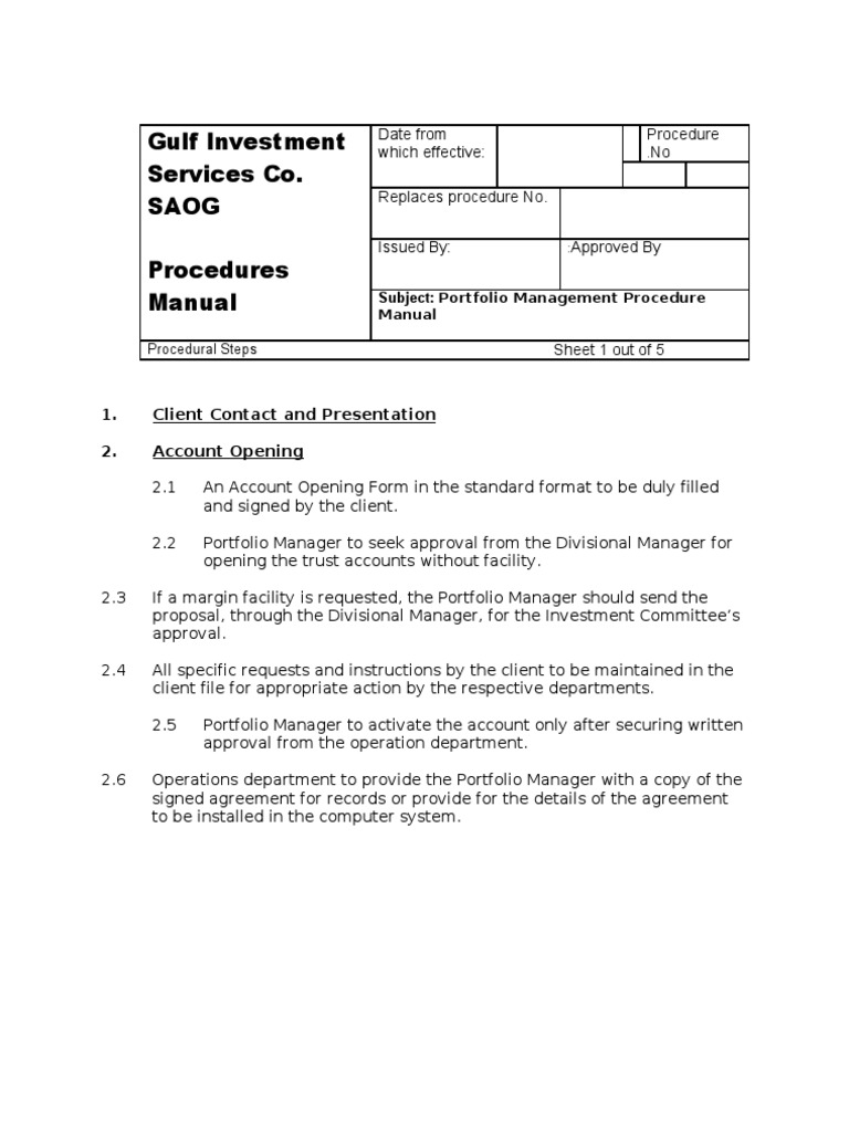 Portfolio Management Procedure Manual | PDF | Investment Management ...