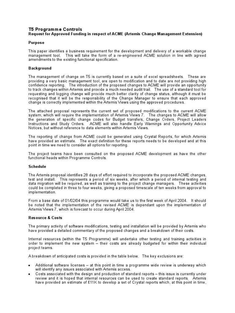 Request for Funding to Develop an Enhanced Change Management Tool ...