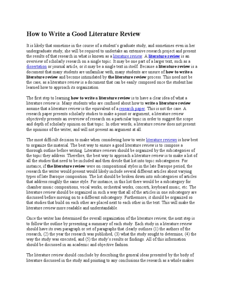 How to Write a Good Literature Review