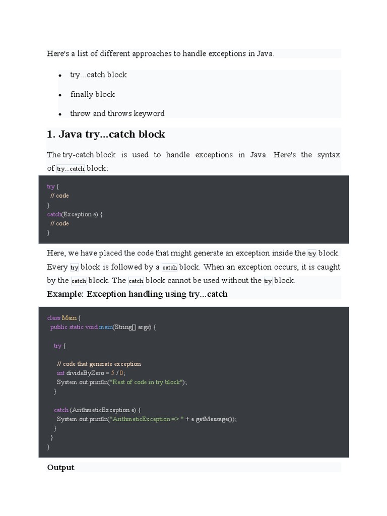 Java Try... Catch Block | PDF | Software Development | Information Age