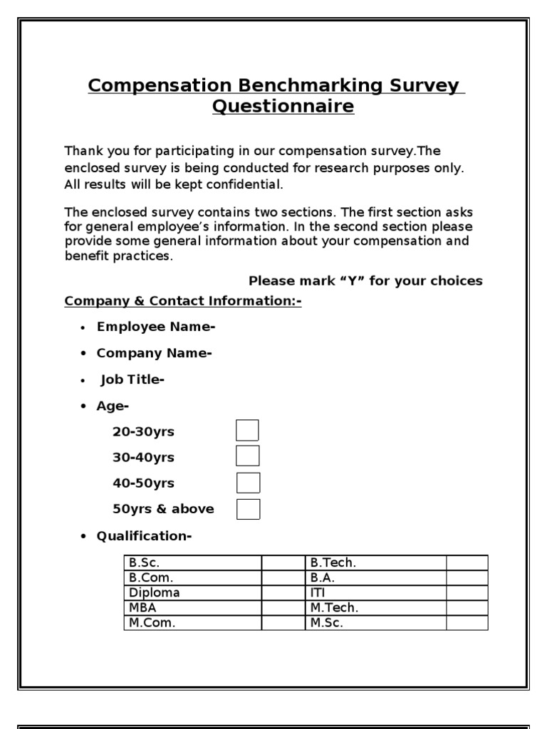 Compensation Bench Marking Survey Questionnaire Final 1 | PDF | Salary ...