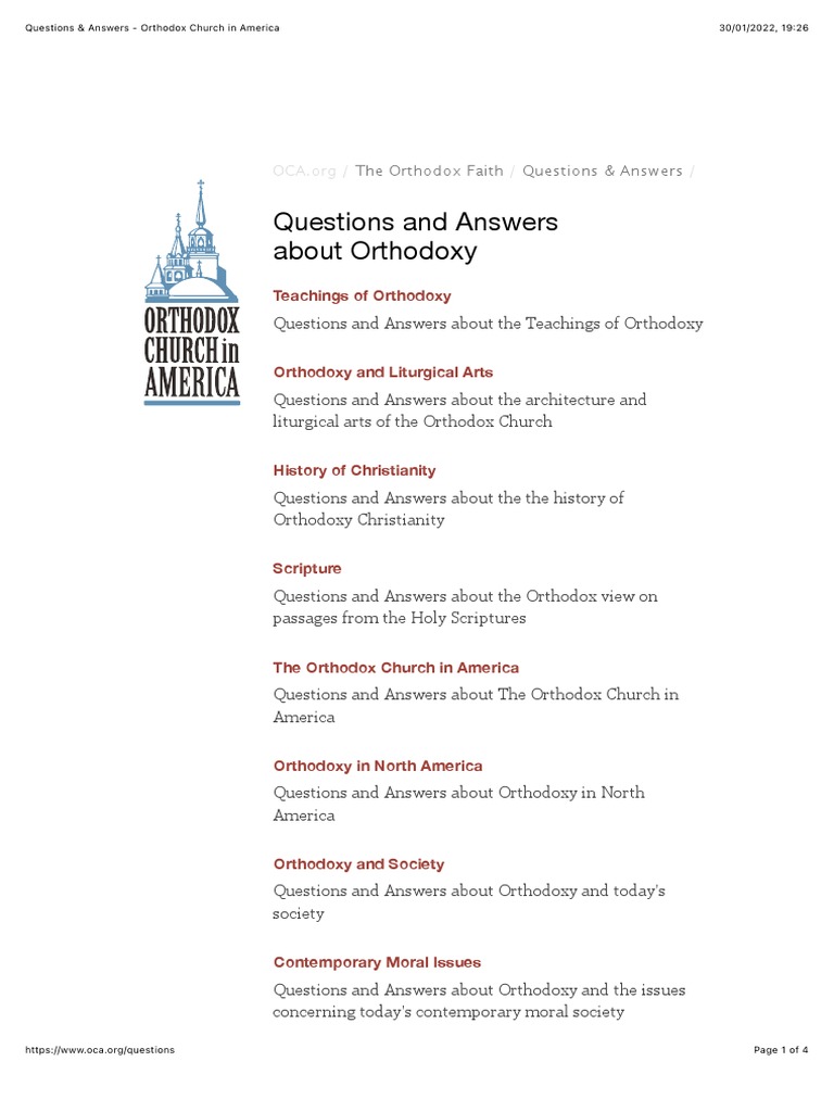 Questions & Answers Orthodox Church in America PDF Eastern