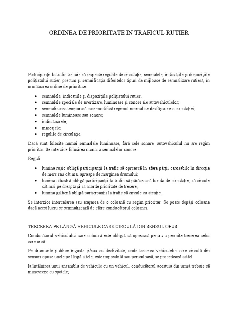 Ordinea de Prioritate in Traficul Rutier | PDF