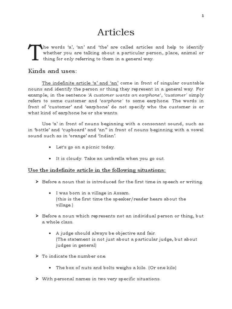 Understanding English Articles | PDF | Noun | Grammatical Number
