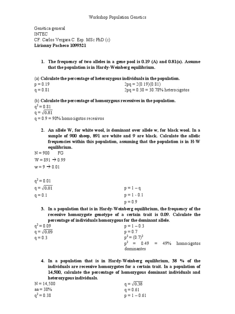 Workshop on Hardy-Weinberg Genetics | PDF | Zygosity | Allele