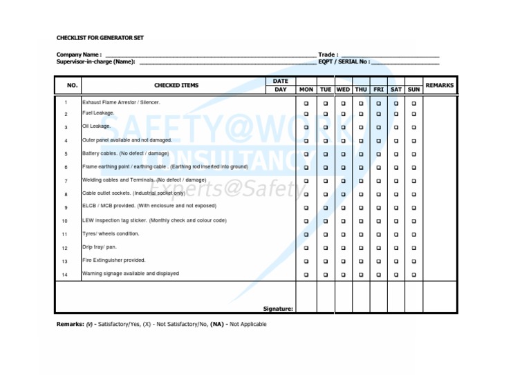 Generator Set Inspection Checklist | PDF | Manufactured Goods | Nature