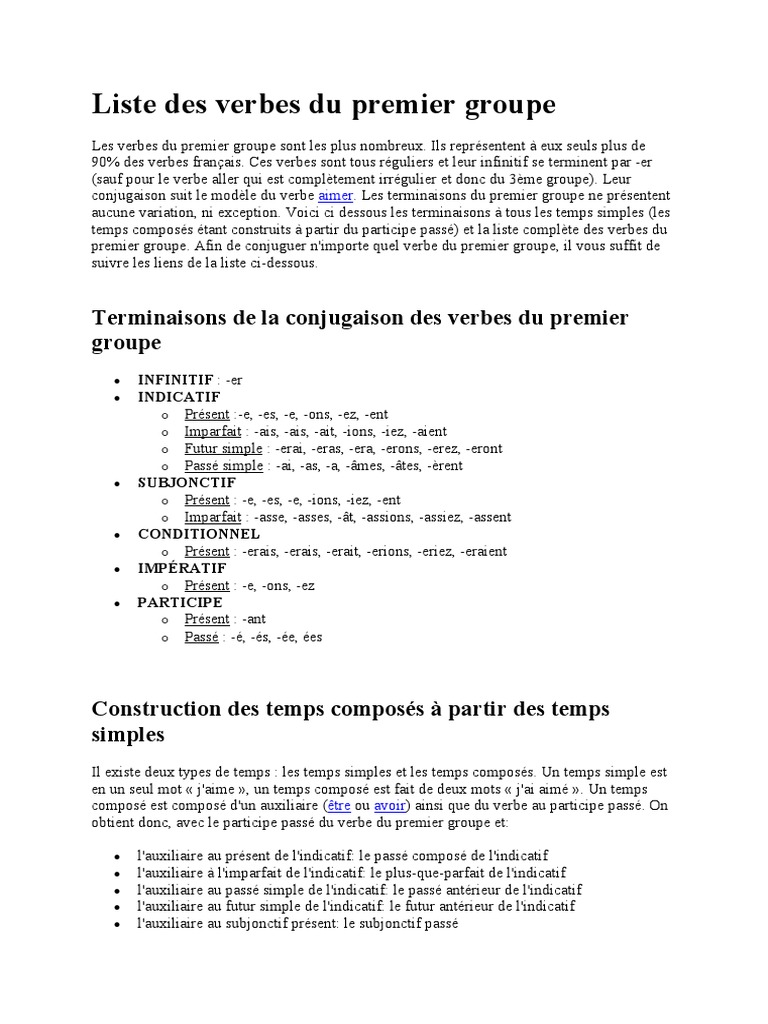 Liste des verbes du premier groupe pdf verbe syntaxe